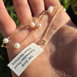 14K Gold Freshwater Pearl Chain Necklace